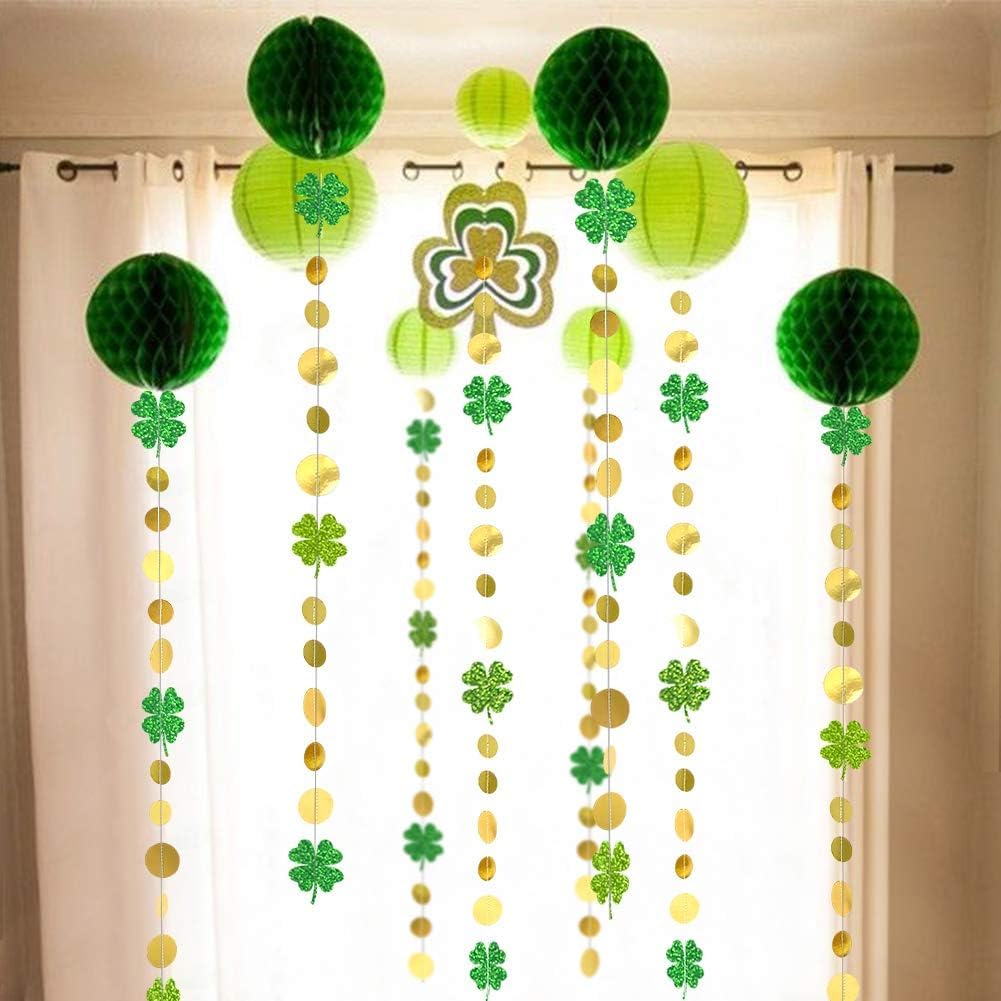Cheerland Glitter St Patricks Day Garlands Saint Patricks Party Decorations Shamrock Clover Garlands Banner Streamer Backdrop Ha